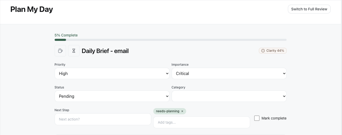 Plan My Day guided review — identify your frog and define the first step